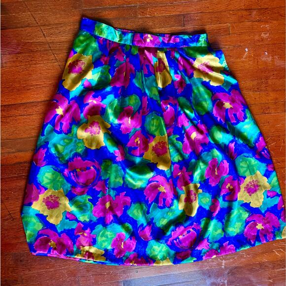 Vintage 80’s Deadstock Rrruss Blue Pink Monet Floral A-line Maxi Skirt 18 2X XXL - Picture 1 of 5